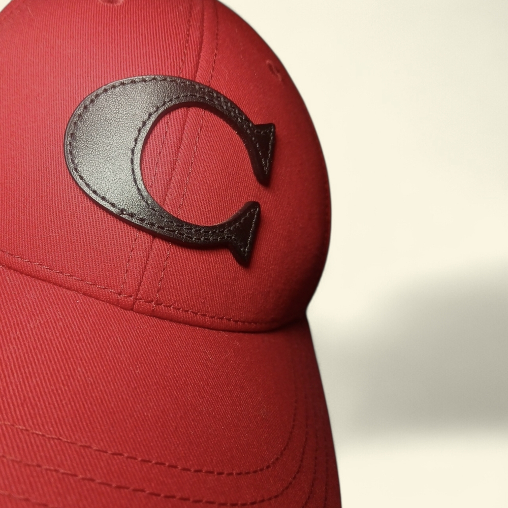 Coach Red Baseball Cap With Adjustable Leather Strap And Leather C Unisex OSFM - Picture 7 of 7
